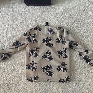Ann Taylor Beige and Black Floral Blouse
